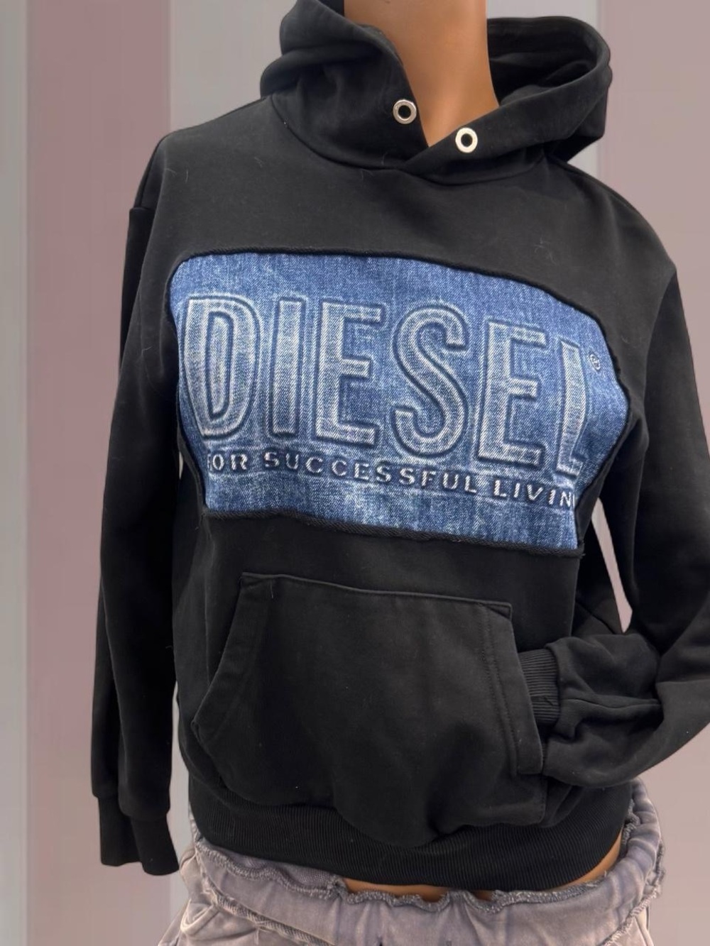 DIESEL Black/Denim Logo Hoodie